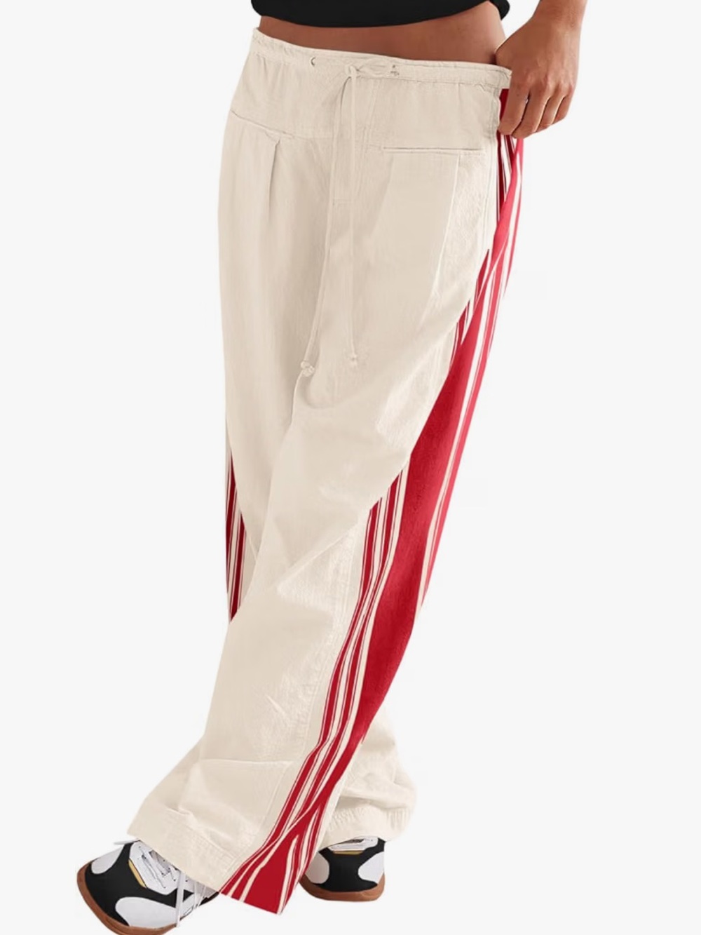 Women's Cream Track Pants with Red Side Stripe🚌